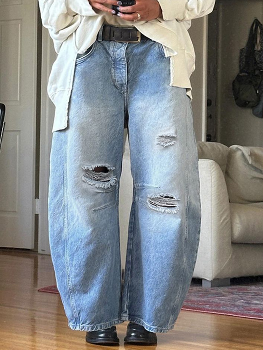 

LULU & SKY Women High-Rise Highly Distressed Heavy Fade Jeans, Blue