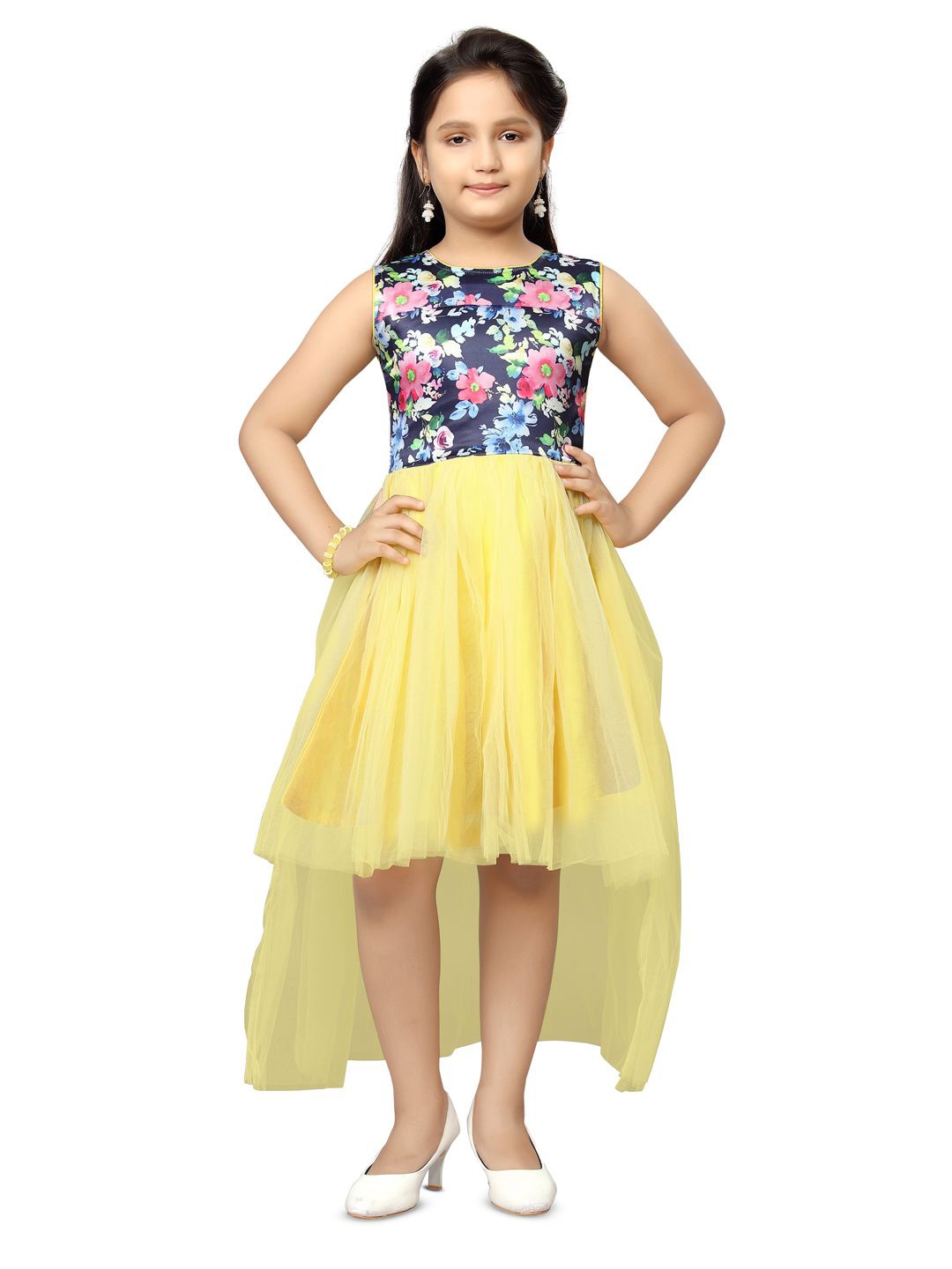 

BAESD Girls Floral Printed Round Neck Fit & Flare Dress, Yellow