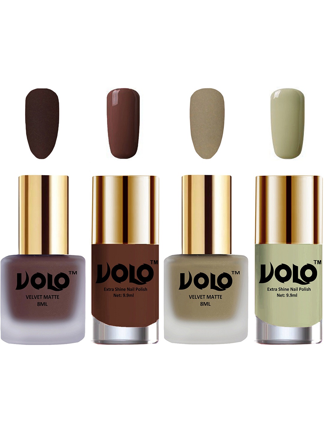 

VOLO Set Of 4 Velvet Matte & Extra Shine Nail Polish-8 ml & 9.9 ml Each Shade 02- 37-19-40, Multi