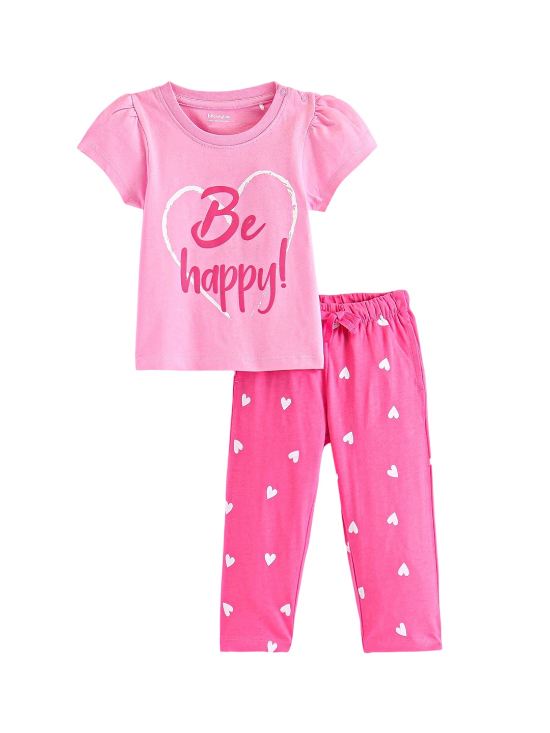 

Honeyhap Girls Pure Cotton Printed Night suit, Pink