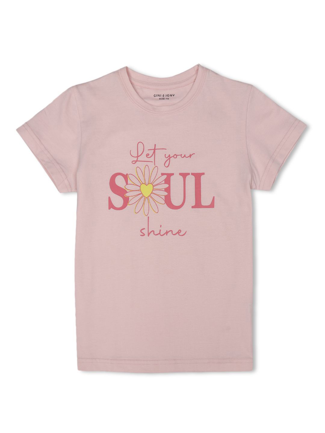 

Gini and Jony Girls Typography Printed Round Neck Cotton T-shirt, Pink