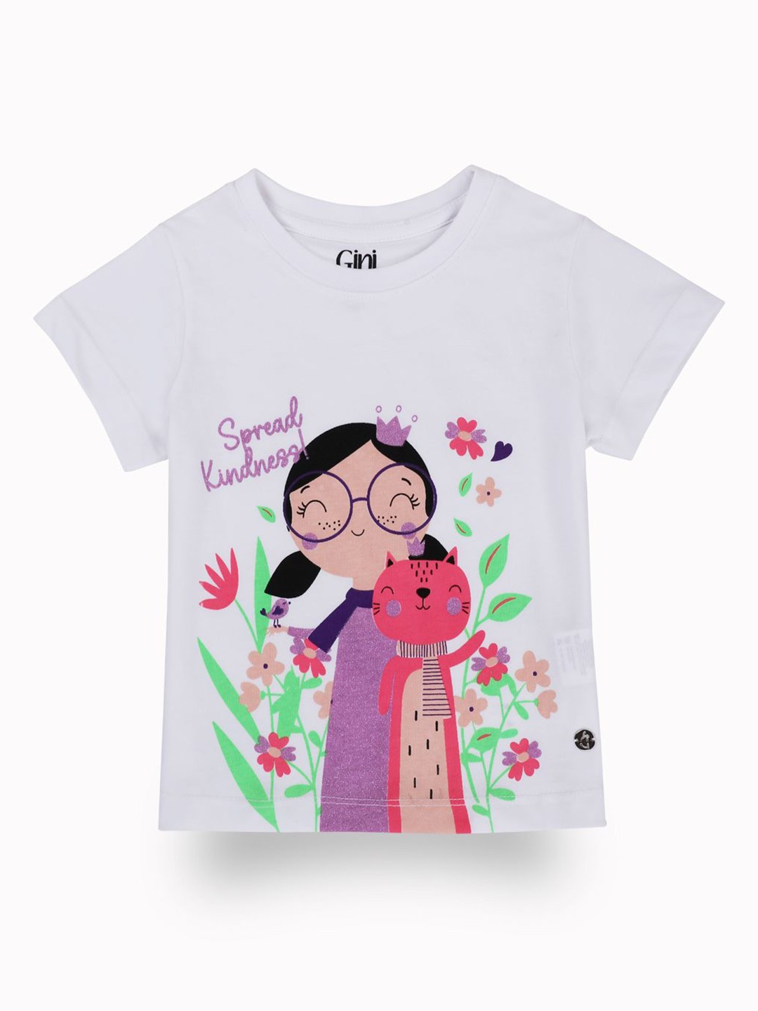 

Gini and Jony Girls Graphic Printed Round Neck Cotton T-shirt, White