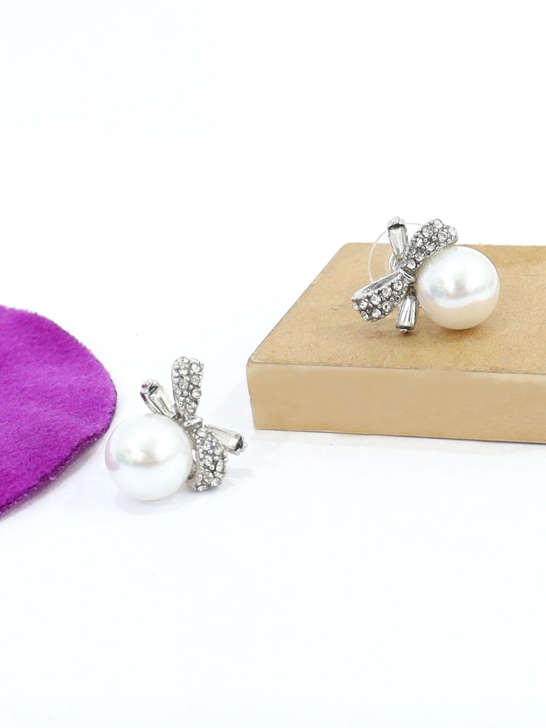 

KRENOZ Stainless Steel Classic Rhinestone Stone Studded Earrings, Silver