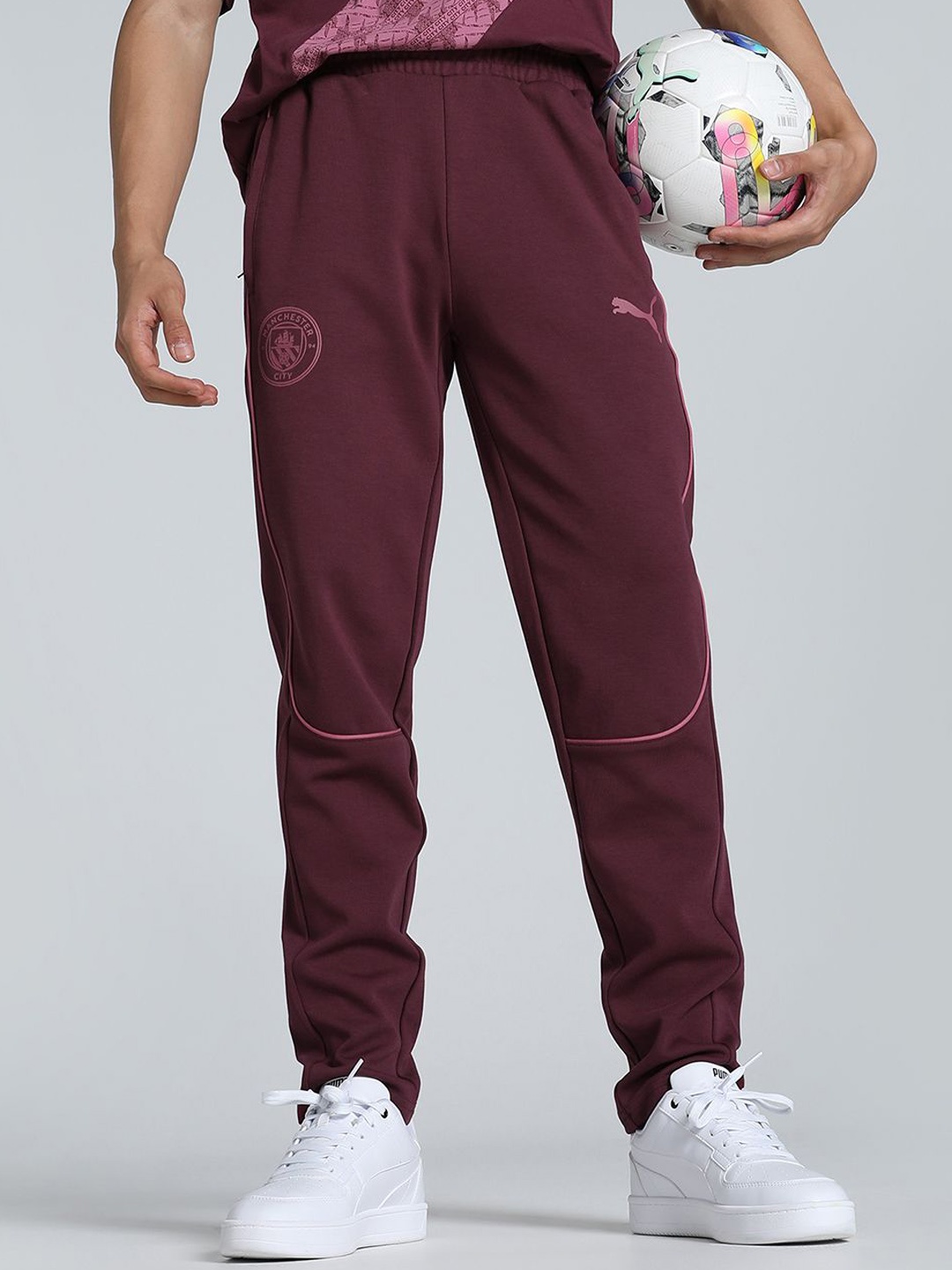 

Puma Mcfc casuals pants Men Mid Rise Brand Logo Print Track Pants, Red