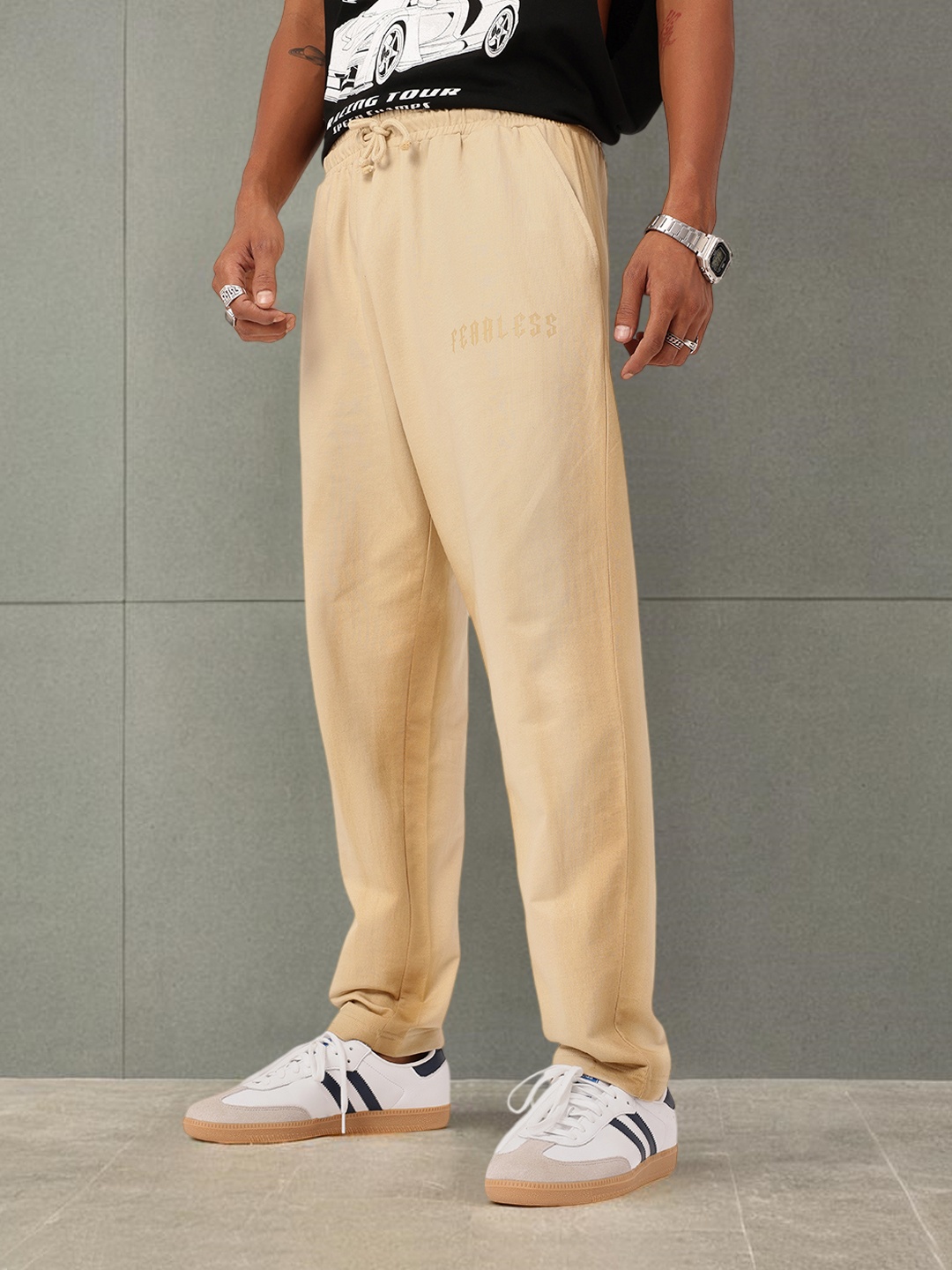 

Kook N Keech Men Urban Touch Relaxed Fit Washed Effect Track Pants, Beige