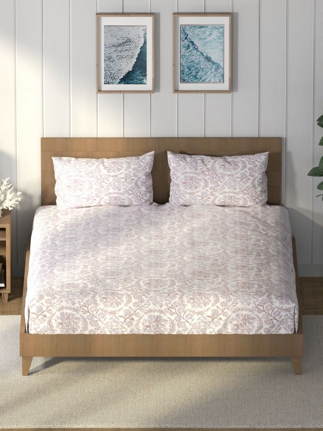 

Nautica Lavender & White Floral Cotton 160 TC King Bedsheet with 2 Pillow Covers