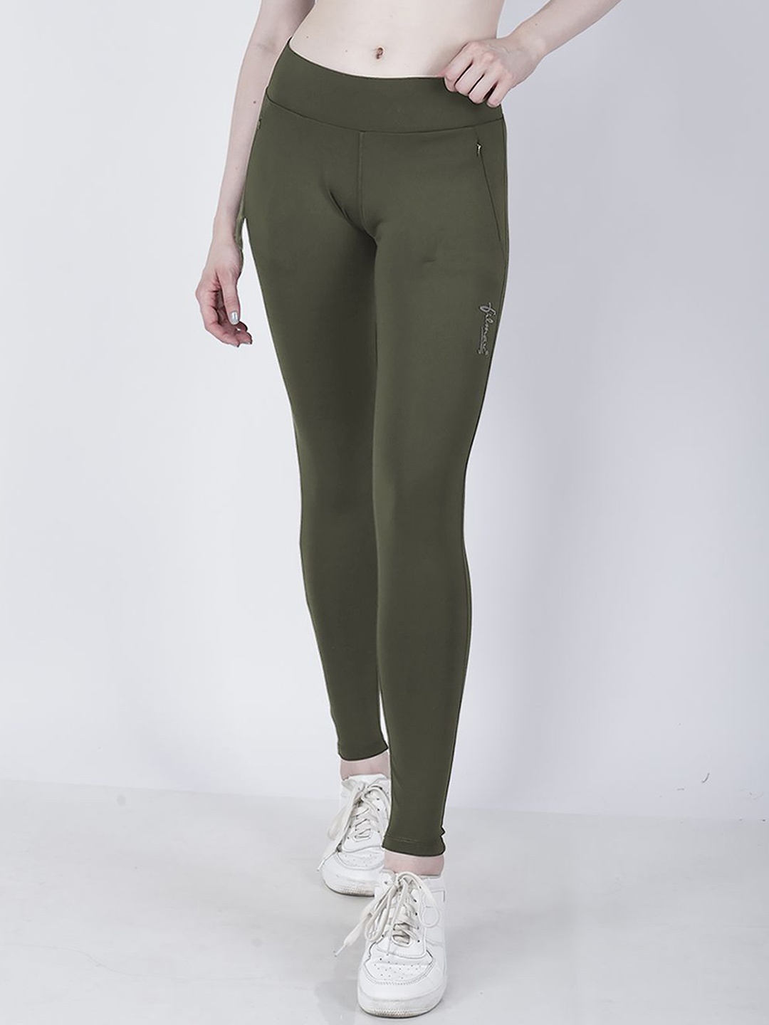 

FILMAX ORIGINALS Women Slim-Fit Ankle-Length Gym Tights, Olive
