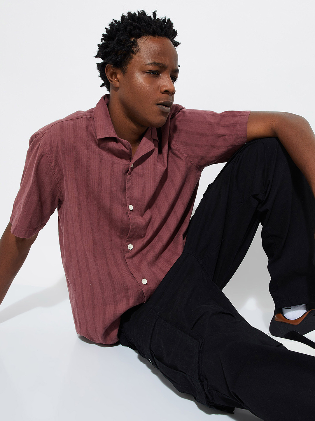 

max URB_N Men Oversized Striped Resort Shirt, Pink