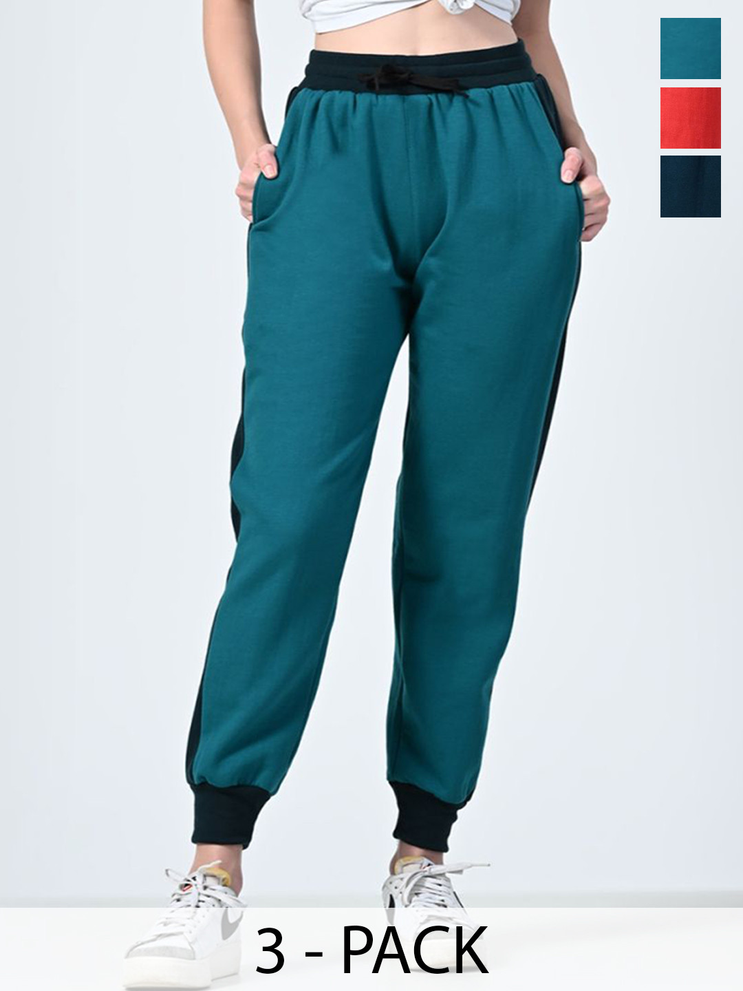

BAESD Pack Of 3 Women Relaxed Fit Joggers, Blue