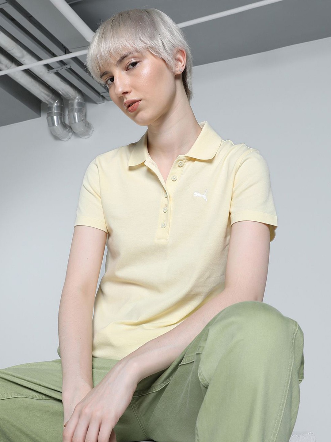 

Puma Women Solid Polo Everfresh Cotton T-shirt, Yellow