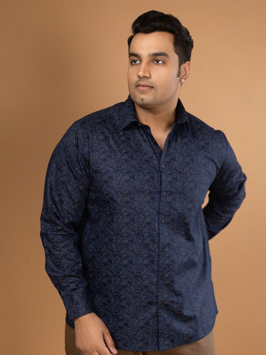 

Sizeupp Men Comfort Spread Collar Micro Ditsy Printed Cotton Party Shirt, Navy blue