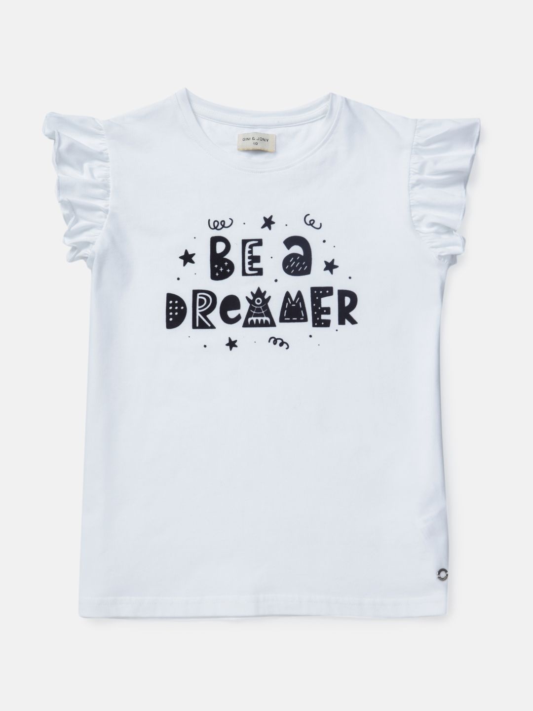 

Gini and Jony Girls Typography Printed Round Neck Cotton Top, White