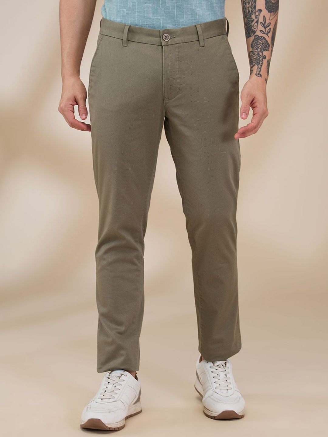 

Parx Men Slim Fit Trousers, Green