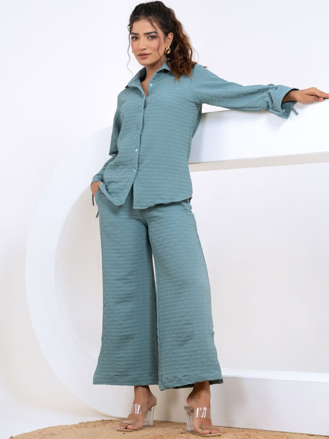 

SAADGEE Shirt With Trousers Co-Ords, Turquoise blue