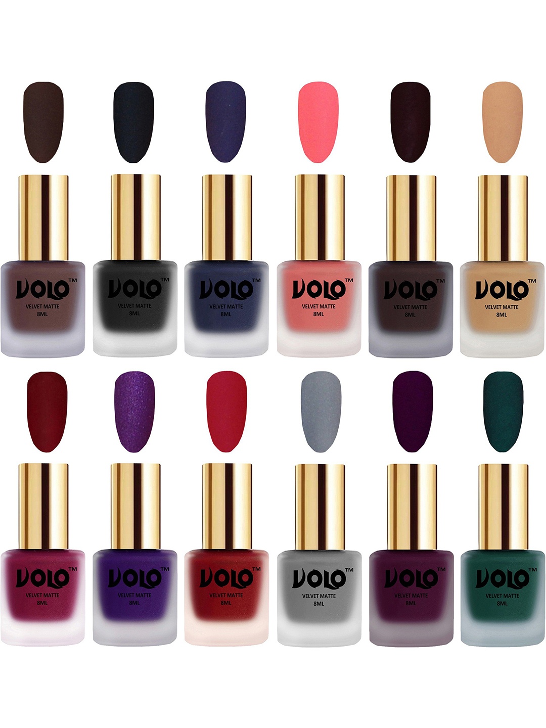 

VOLO Set Of 12 Velvet Matte Nail Polish-8 ml Each, Black
