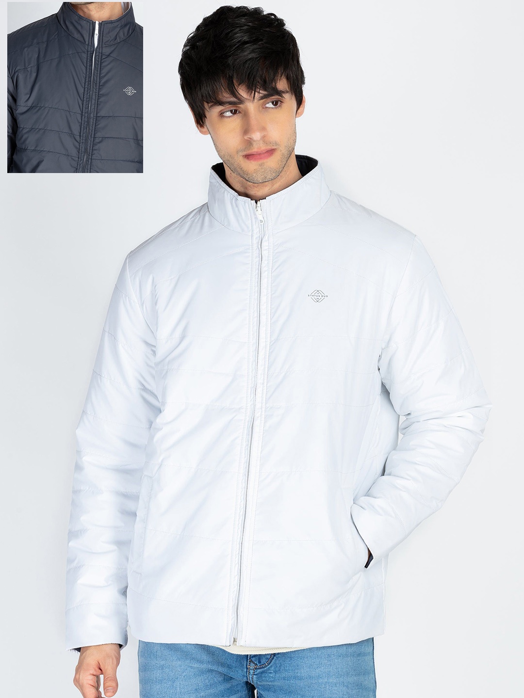 

Status Quo Men Mock Collar Reversible Quilted Jacket, White