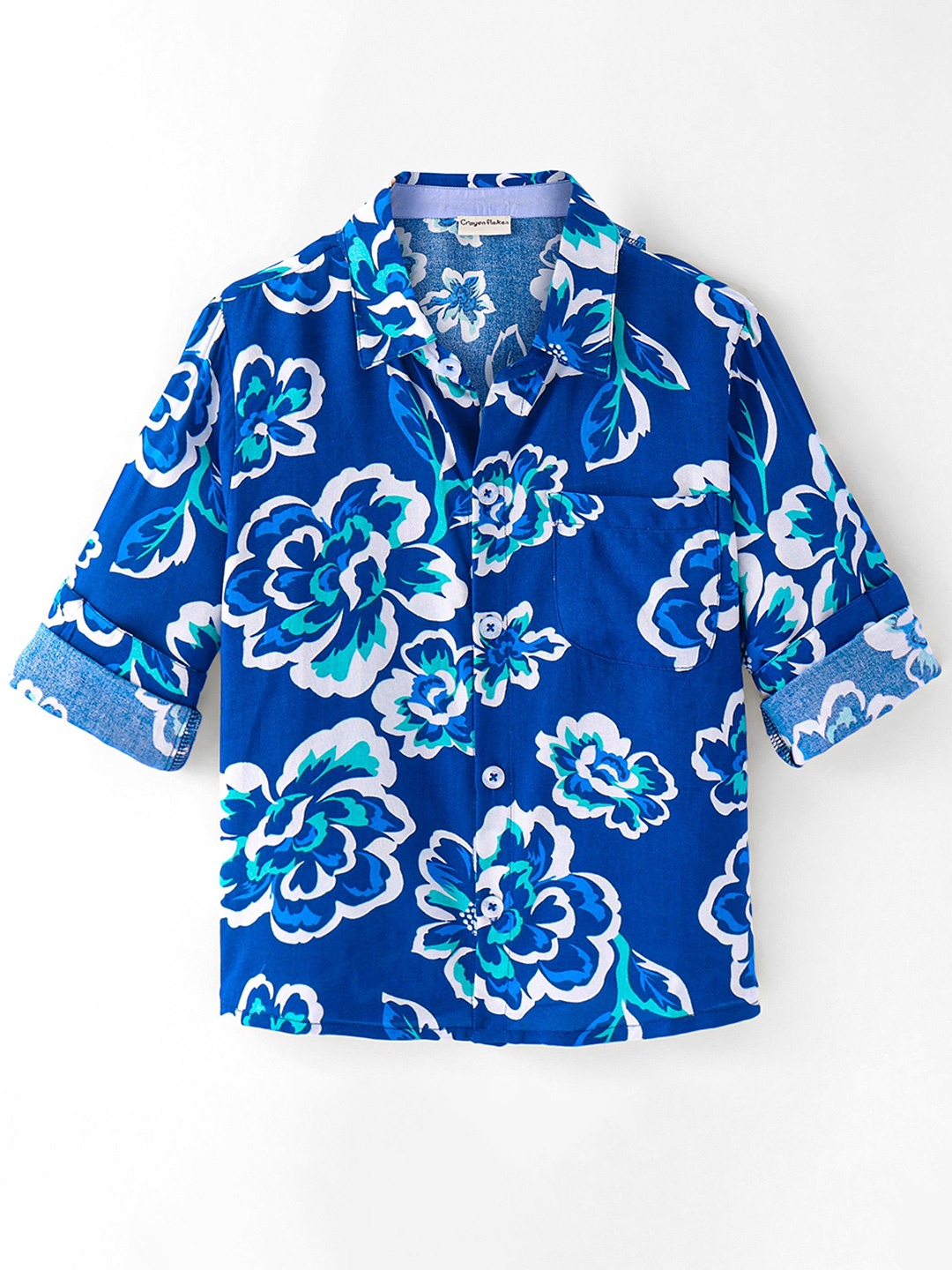 

CrayonFlakes Boys Cutaway Collar Floral Printed Casual Shirt, Blue