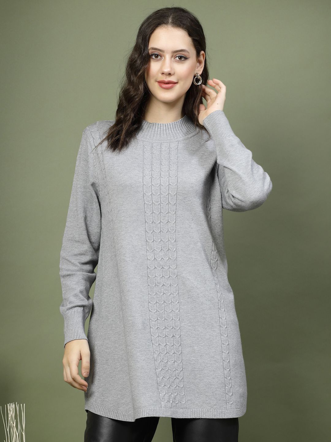 

Mafadeny Women Pullover Self Design Ribbed Sweaters, Grey