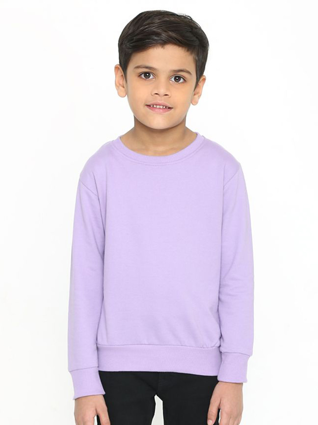 

FALTU.CO Boys Solid Round Neck Pullover Cotton Sweatshirt, Lavender
