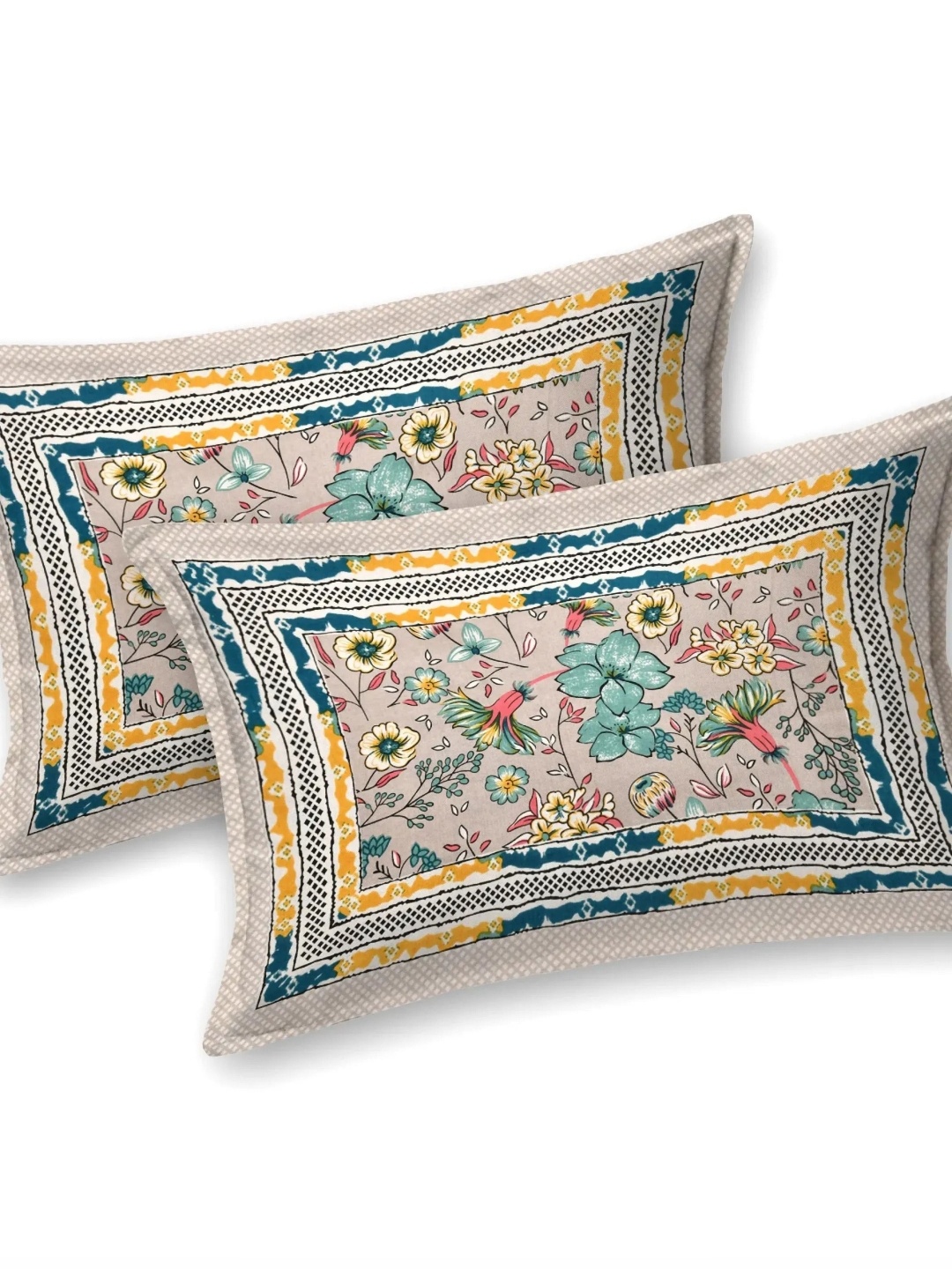 

LIVING ROOTS Ethenic Jaipur Grey Floral 210 TC Cotton King Bedsheet & 2 Pillow Covers