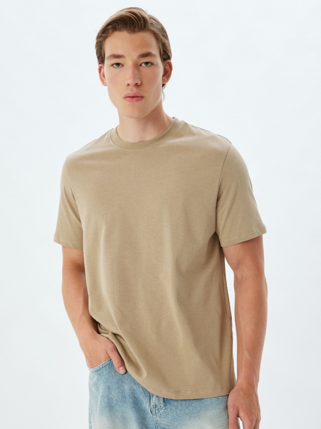 

Koton Men Solid Round Neck Cotton T-shirt, Beige