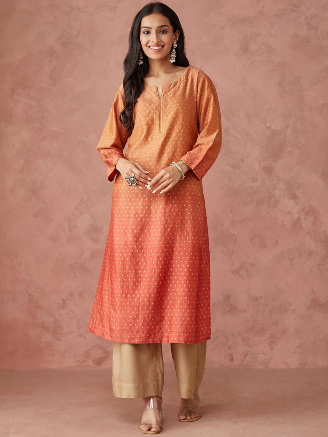 

Fabindia Women Geometric Printed Kurta, Rust