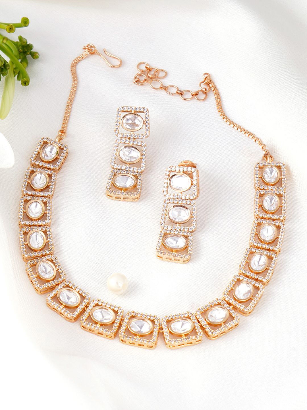 

Adwitiya Collection Gold-Plated Kundan & American Diamond Studded Jewellery Set
