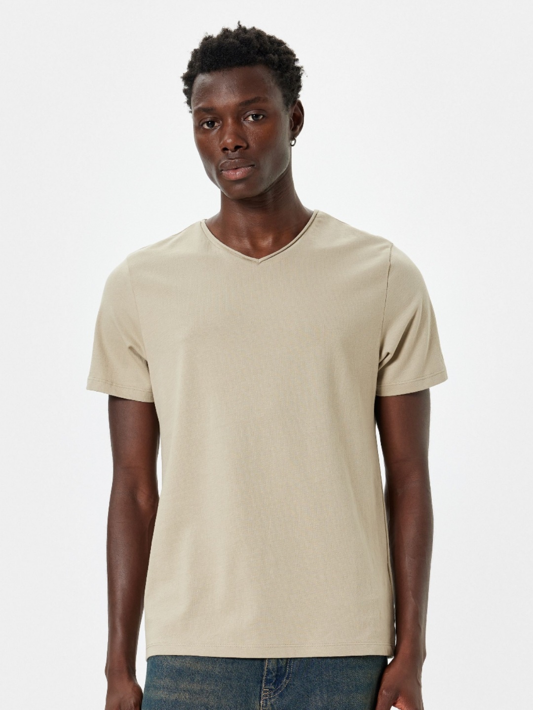 

Koton Men Solid V-Neck Cotton T-shirt, Beige