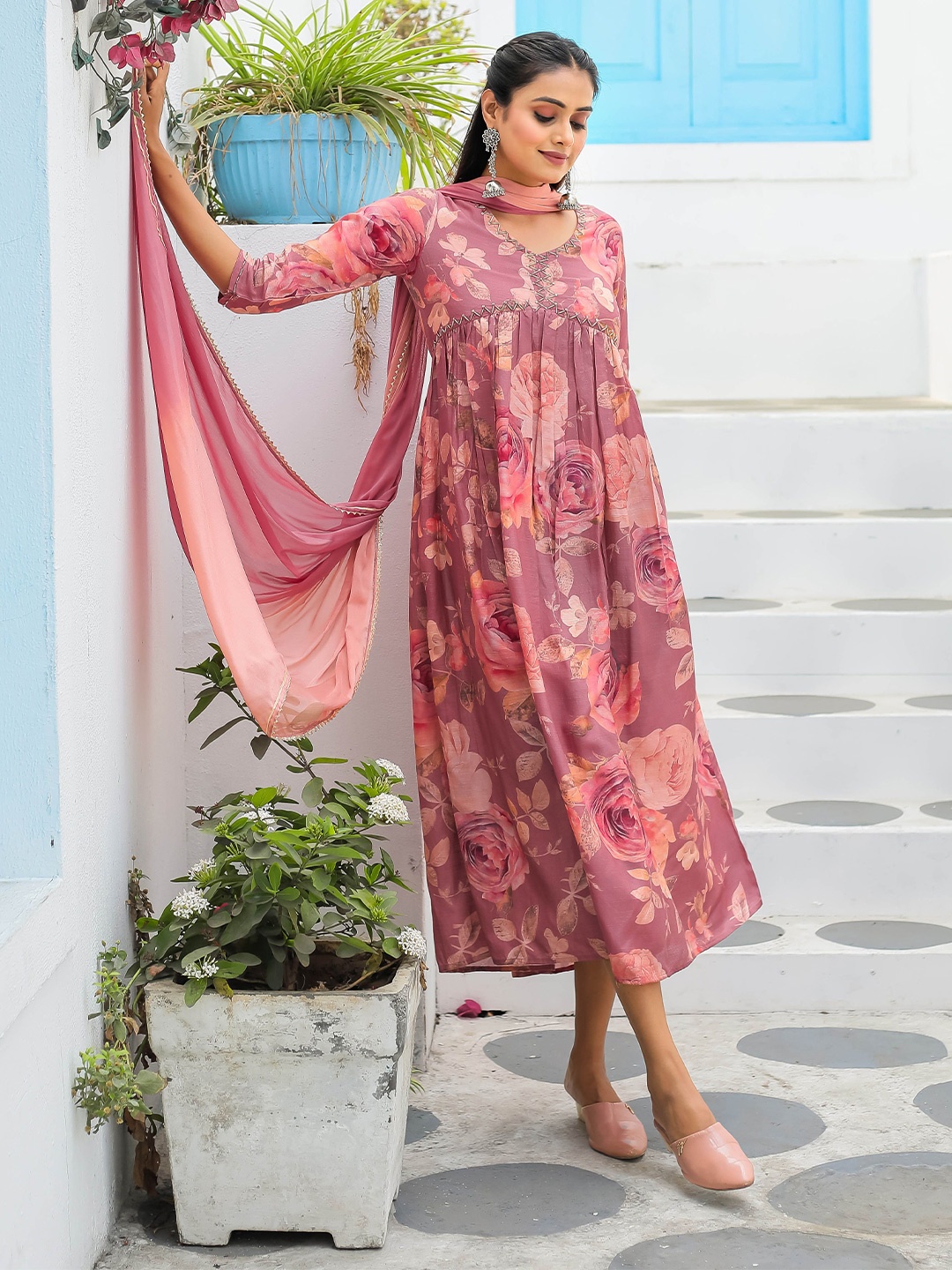 

Roly Poly Floral Embroidered A-Line Maxi Dress, Pink