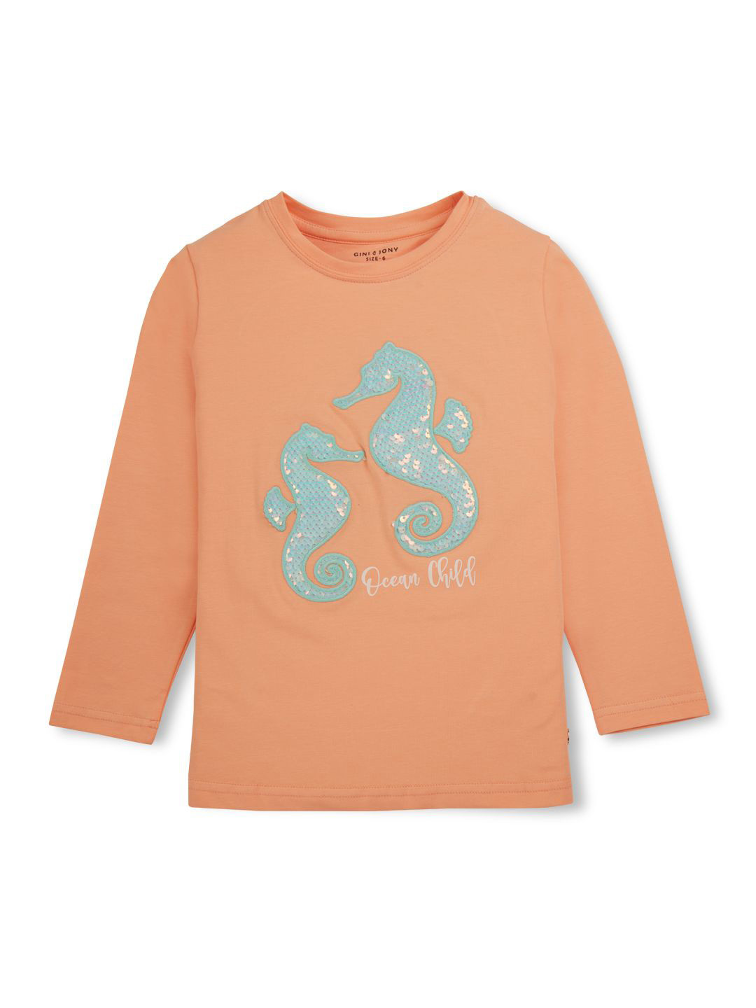 

Gini and Jony Girls Embellished Round Neck Cotton T-Shirt, Peach