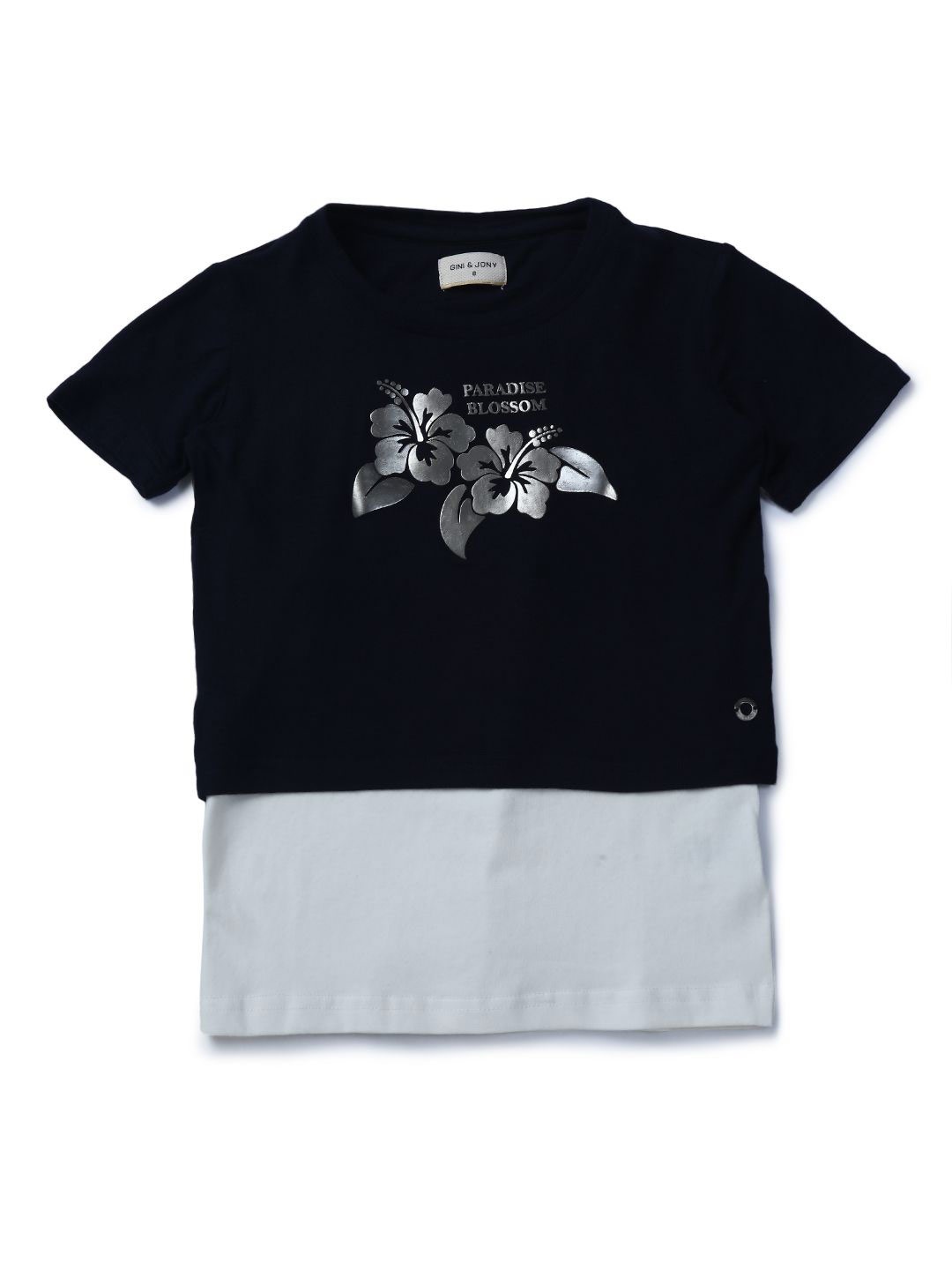 

Gini and Jony Girls Floral Printed Round Neck Cotton Top, Navy blue