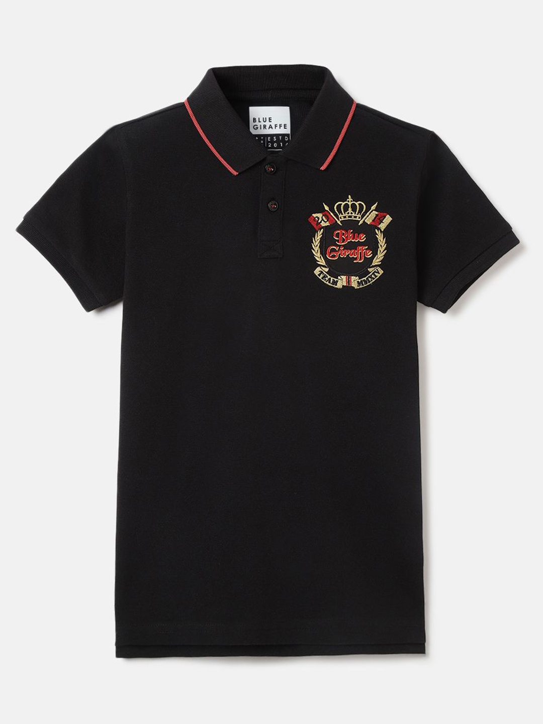 

Blue Giraffe Boys Solid Polo Collar Cotton T-shirt, Black