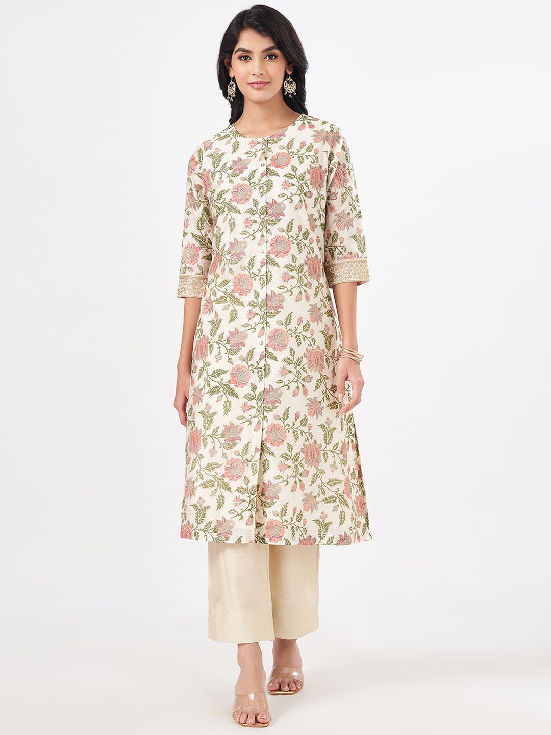 

RANGMANCH BY PANTALOONS Women Floral Sequinned Kurta, White