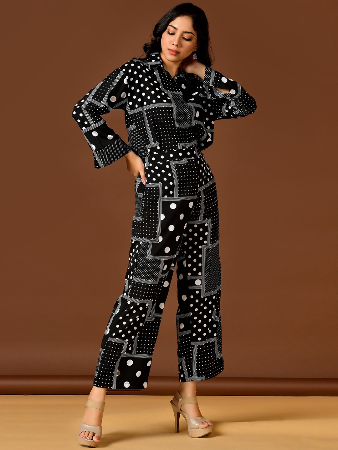 

Unityshop Women Geometric Printed Shirt & Trouser Co-Ords Sets, Black