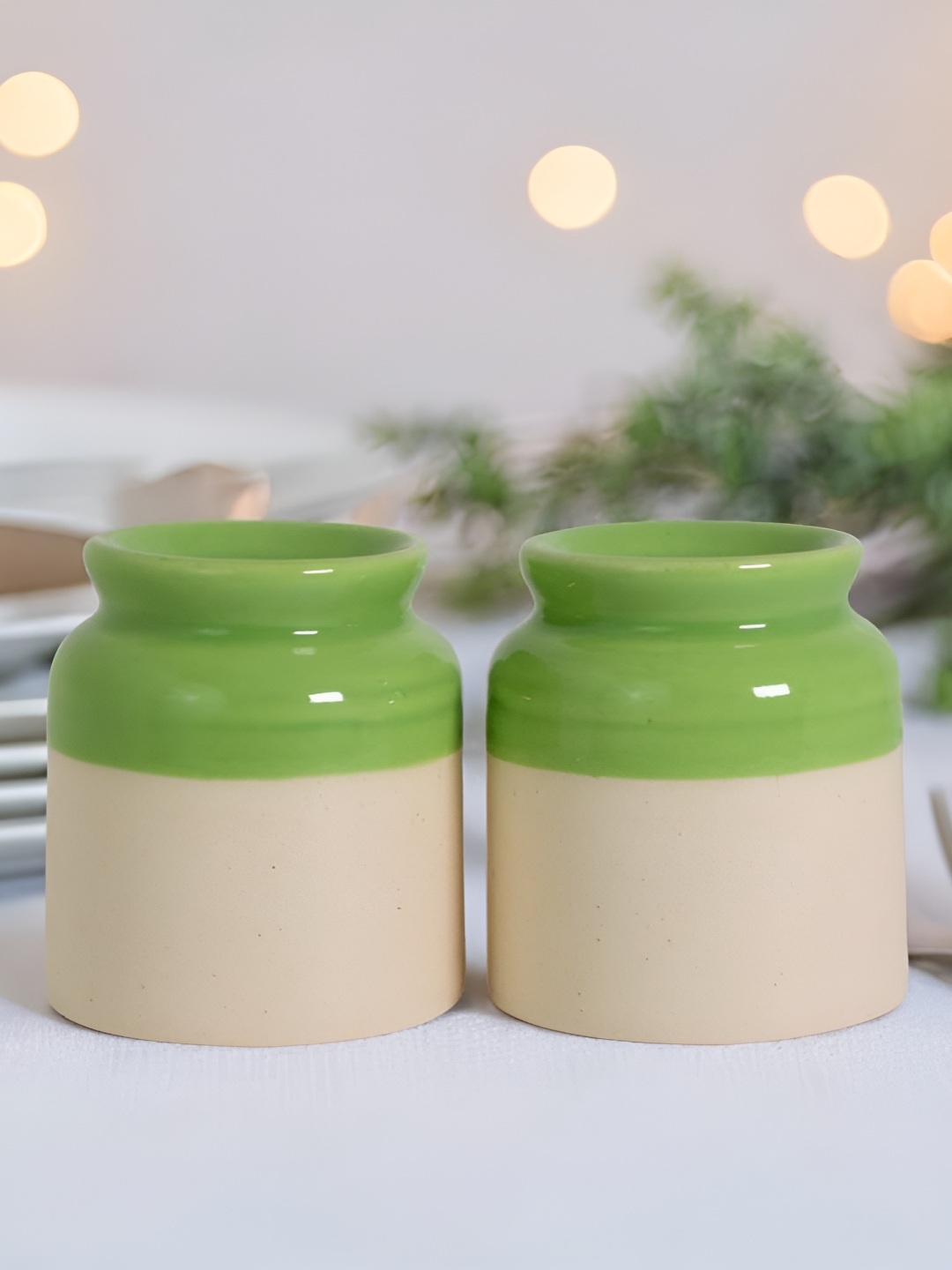 

The Decor Lane Beige & Green Ceramic Salt and Pepper Shakers