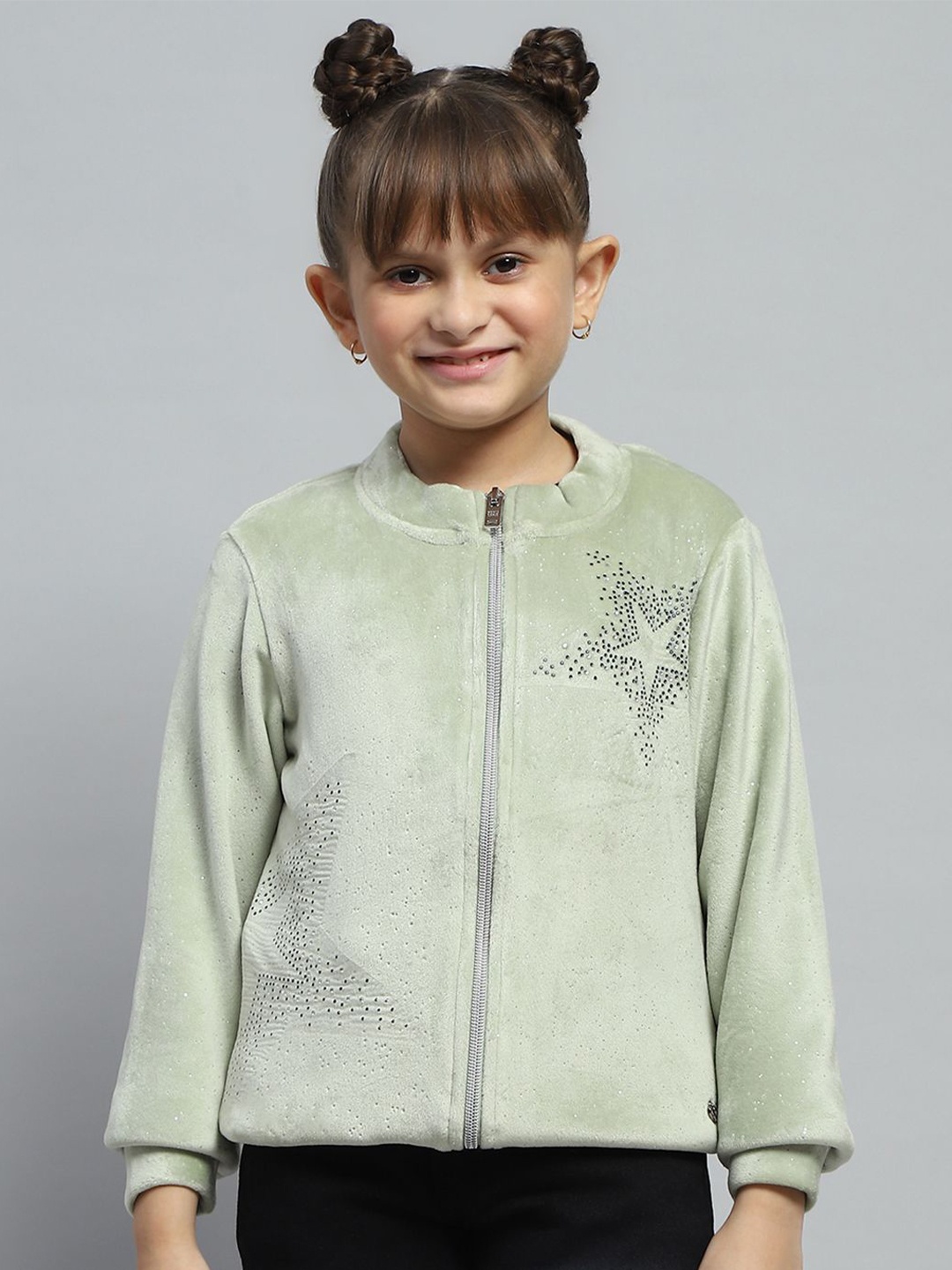

Monte Carlo Girls Embellished Round Neck Front-Open Sweatshirt, Green
