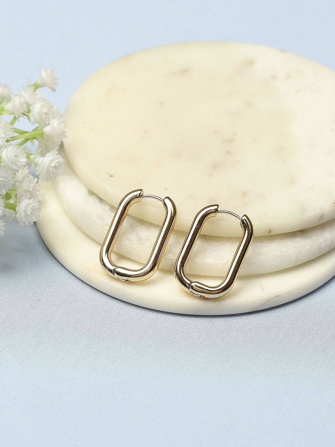 

Biba Gold-Plated Stone Studded & Beaded Contemporary Hoop Earrings