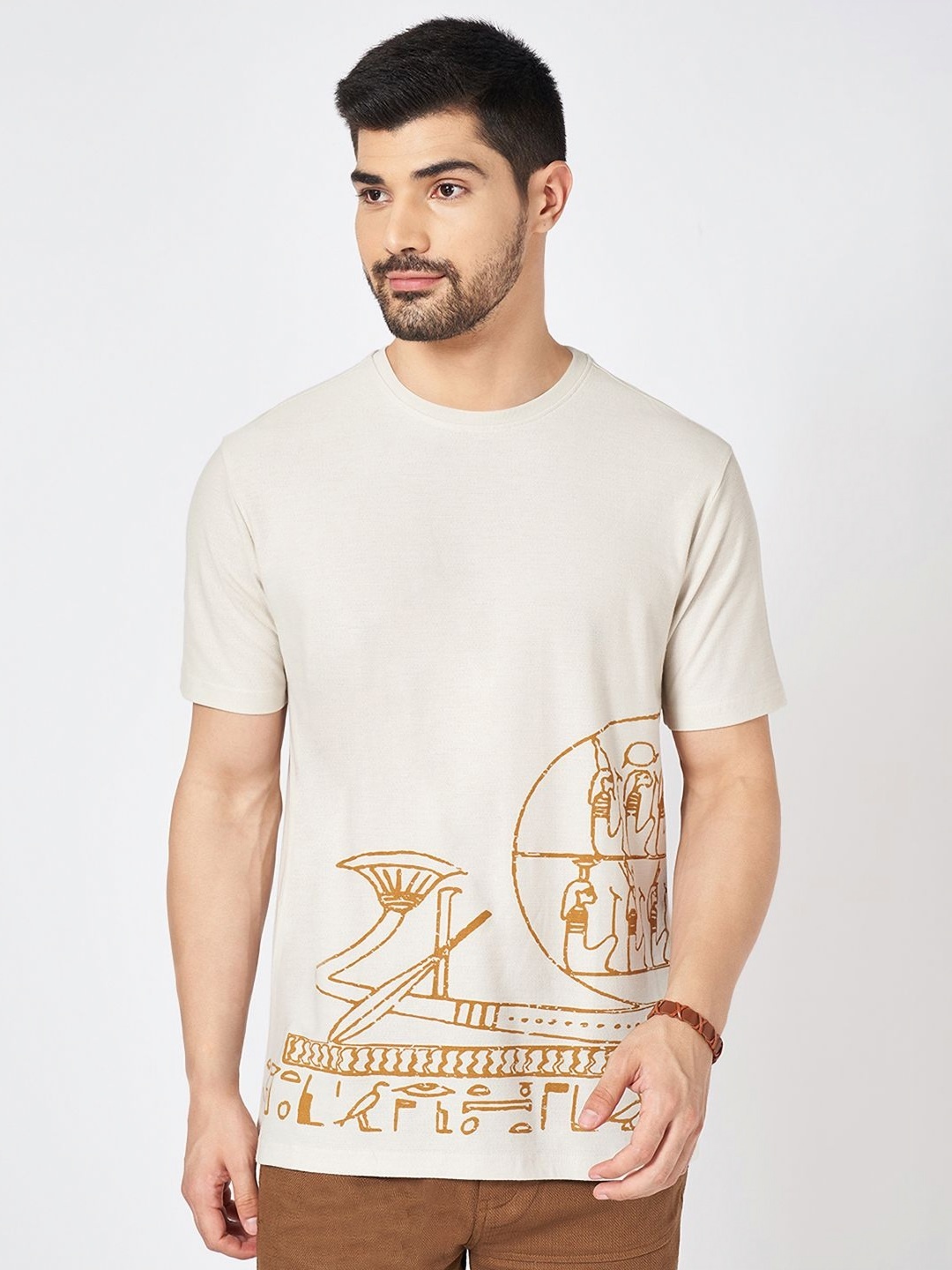 

7 Alt by Pantaloons Men Graphic Printed Round Neck Cotton T-shirt, White