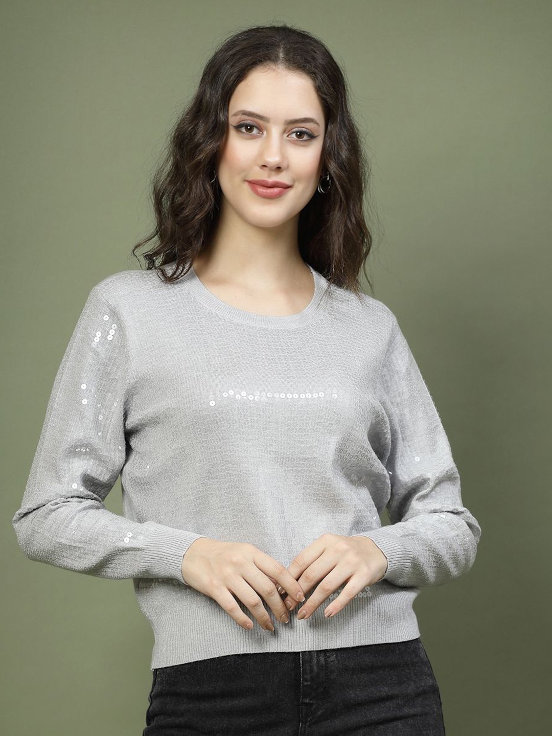 

Mafadeny Women Solid Round Neck Top, Grey