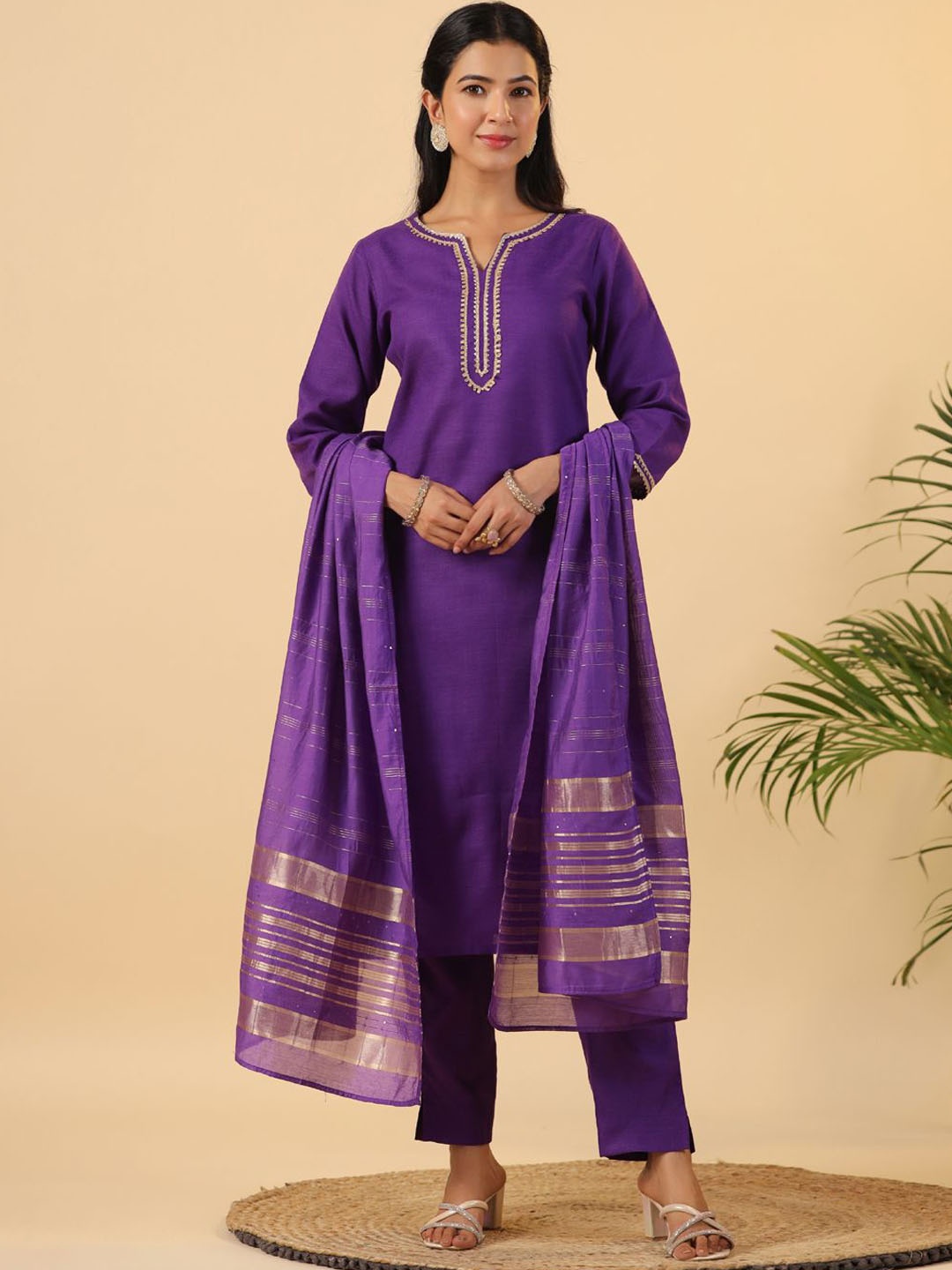 

KALINI Women Gotta Patti Kurta with Trousers & With Dupatta, Purple