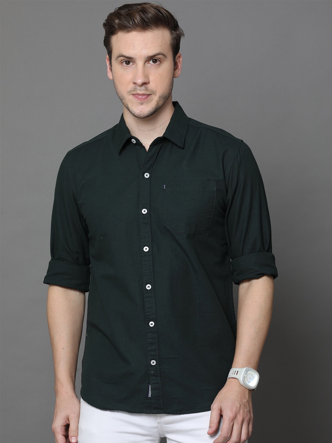 

Rope Men Classic Slim Fit Spread Collar Solid Cotton Casual Shirt, Sea green
