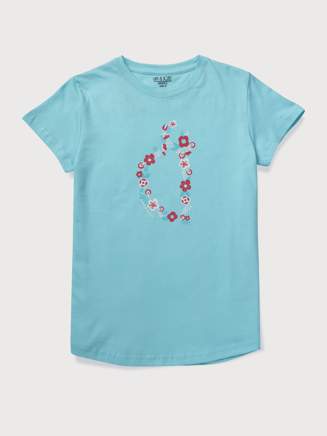 

Gini and Jony Girls Floral Printed Round Neck Cotton T-shirt, Blue