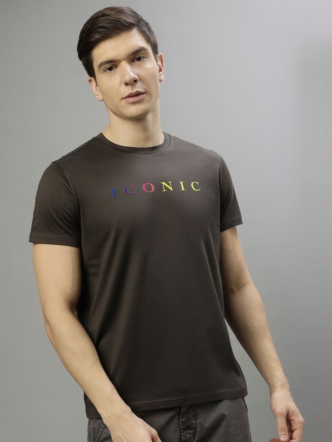 

Iconic Men Typography Printed Round Neck Cotton T-shirt, Black