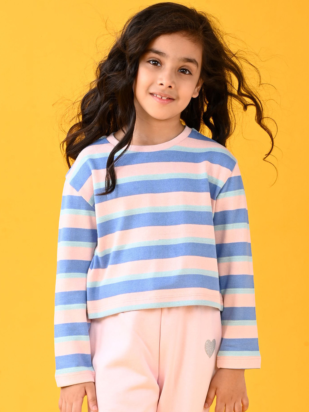 

Anthrilo Girls Striped T-shirt, Pink