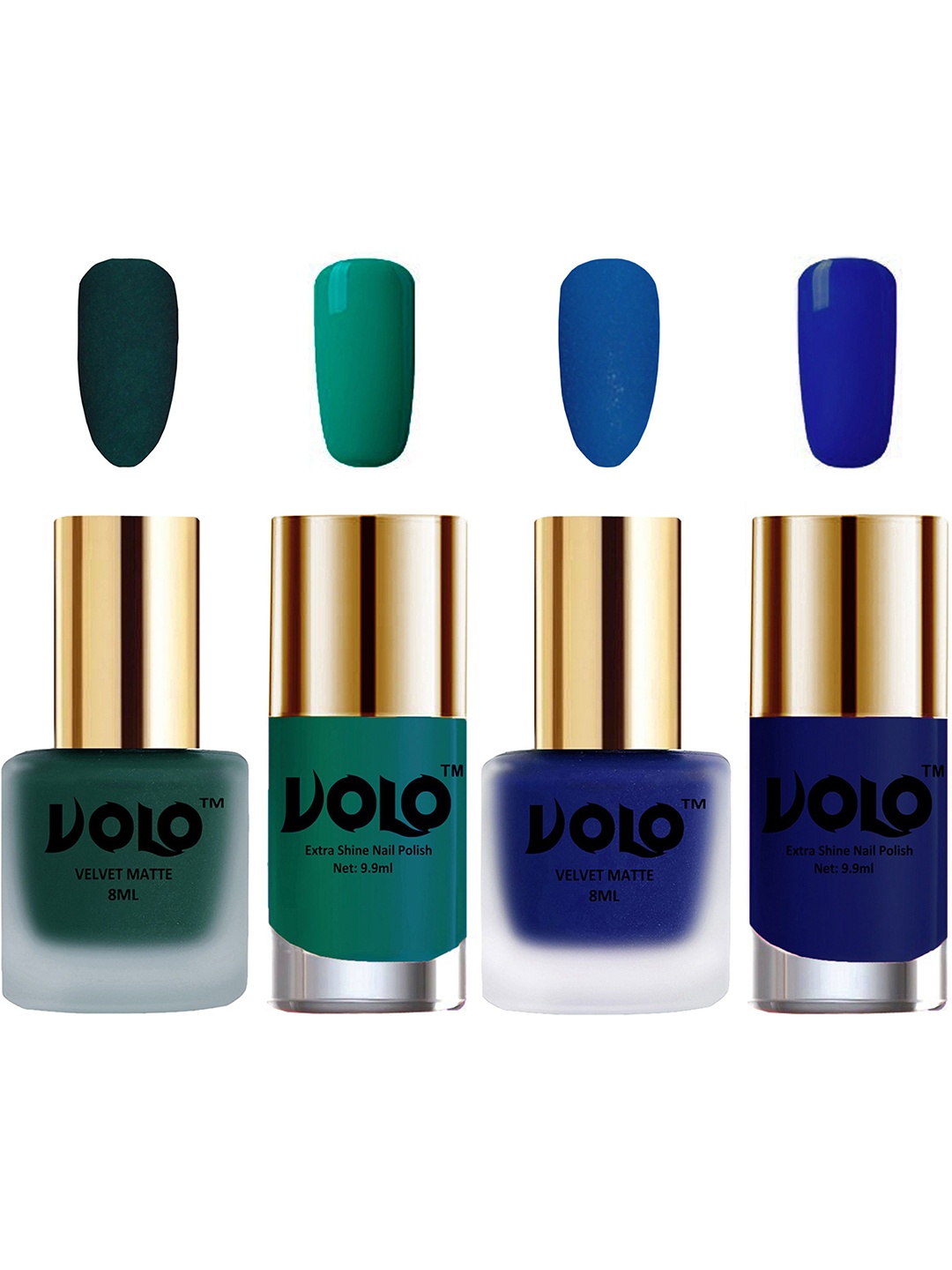 

VOLO Set Of 4 Velvet Matte & Extra Shine Nail Polish-8 ml & 9.9 ml Each Shade 12-19-26-66, Green