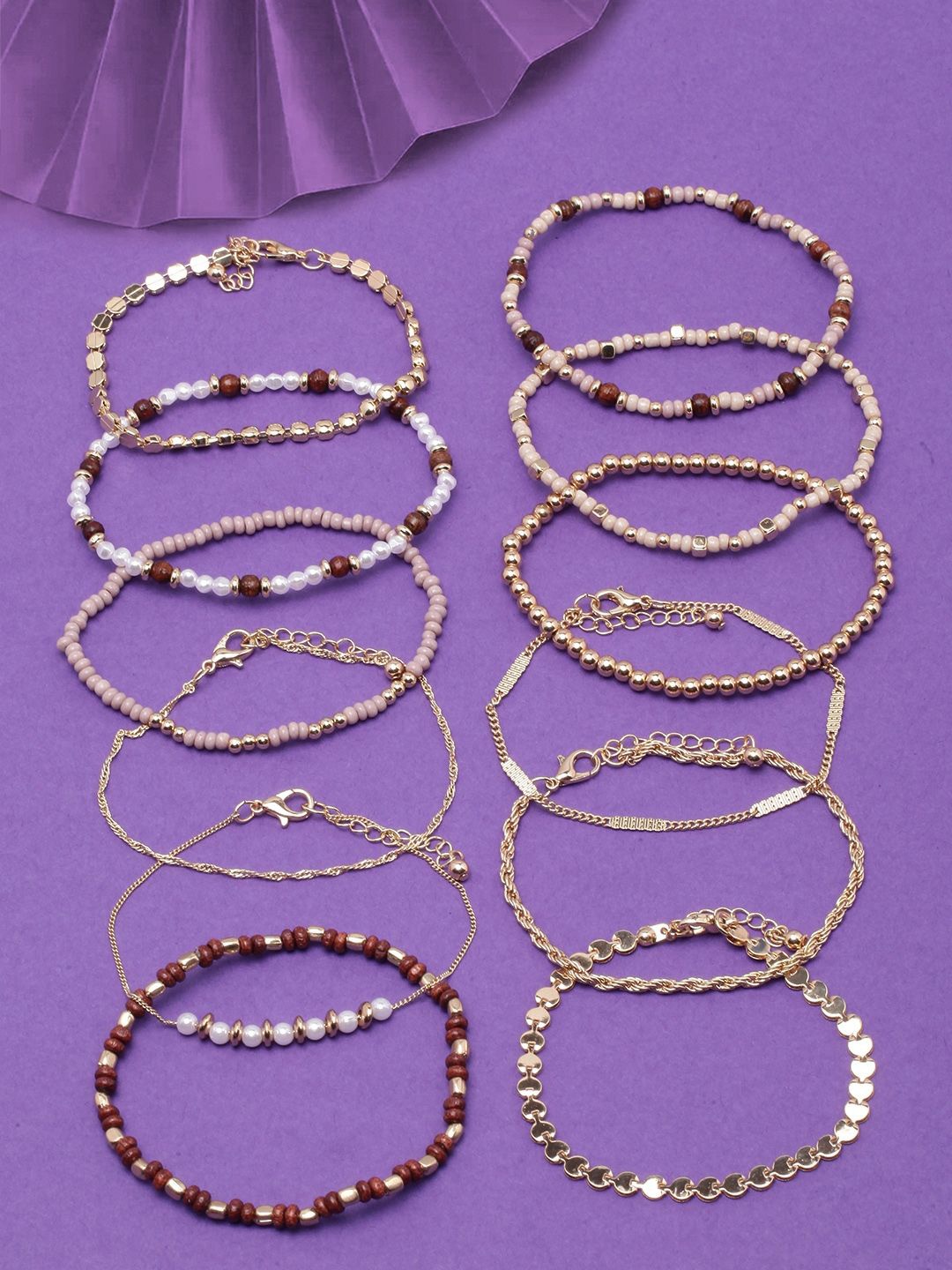

KPOP Set Of 10 Gold-Plated Beaded Link Bracelets