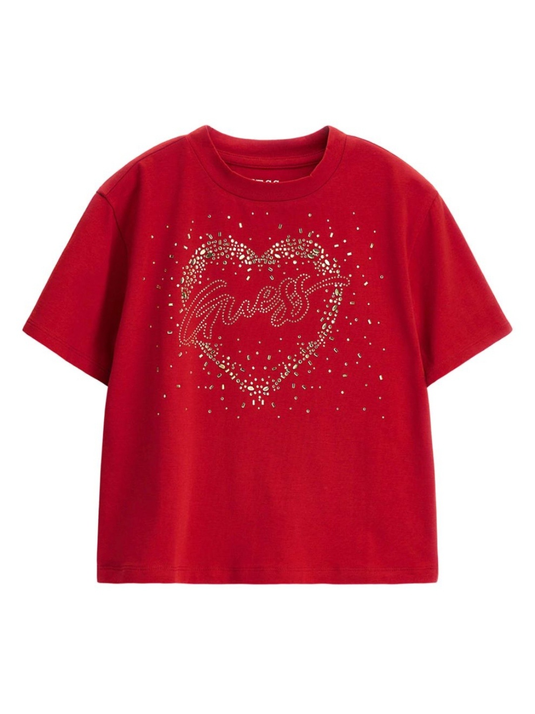 

GUESS kids Girls Graphic Printed Round Neck Cotton T-shirt, Red