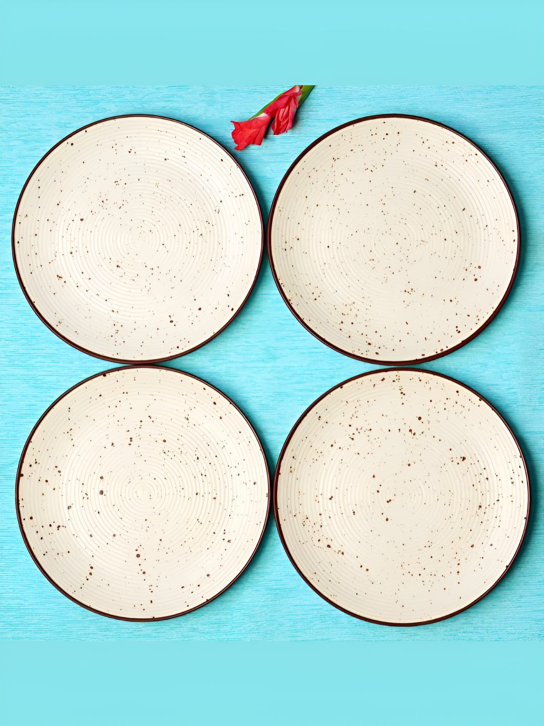 

Freakway White & Brown 4 Pieces Ceramic Dishwasher & Microwave Safe Plates