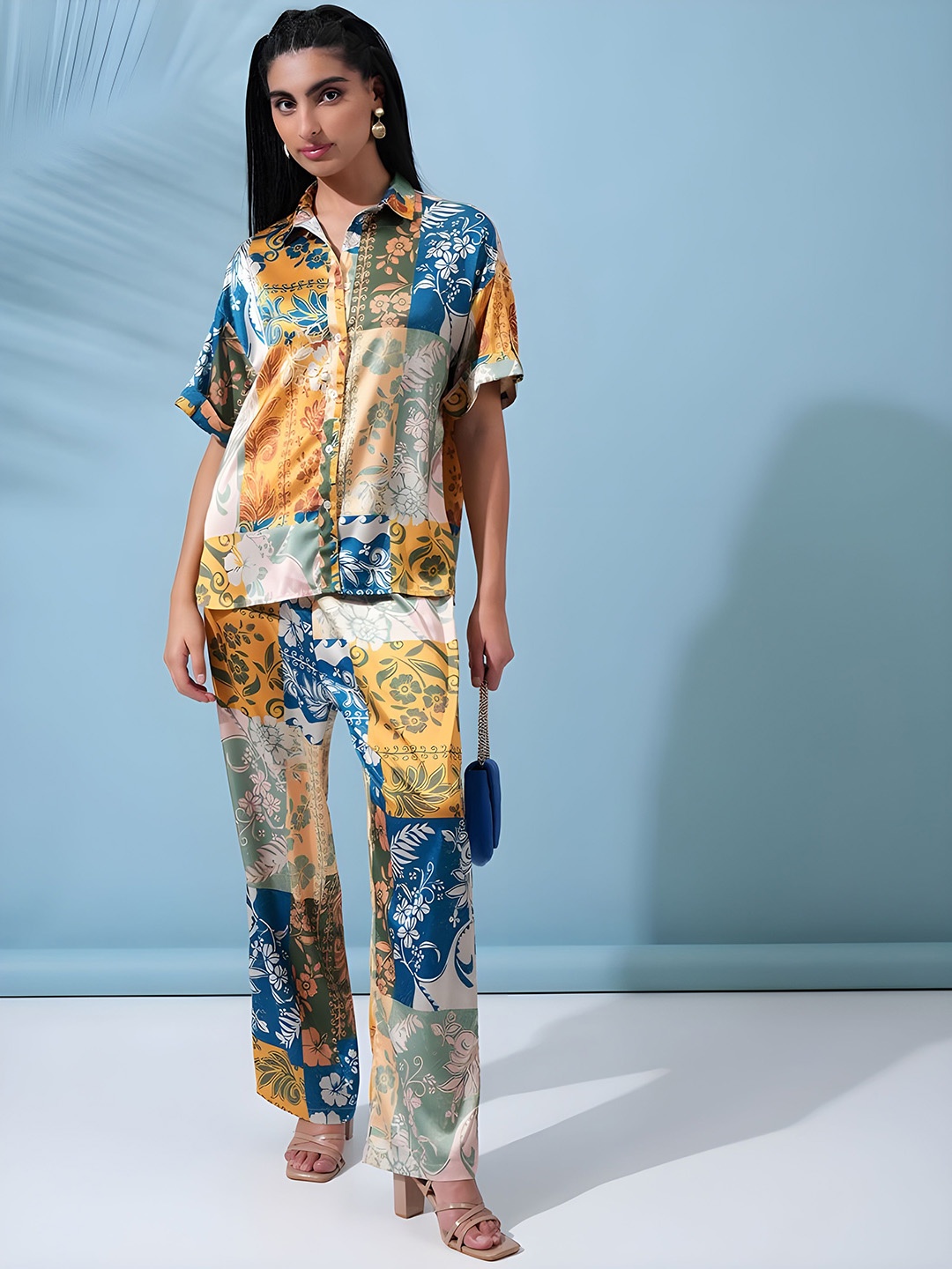 

NIJANAND TEXTILE Printed Pure Cotton Shirt & Trousers Co-Ords, Blue