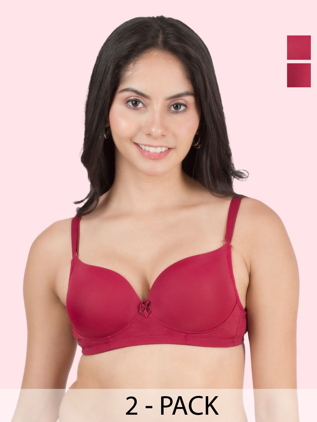 

DressBerry Pack of 2 Medium Coverage Heavily Padded Bra, Burgundy